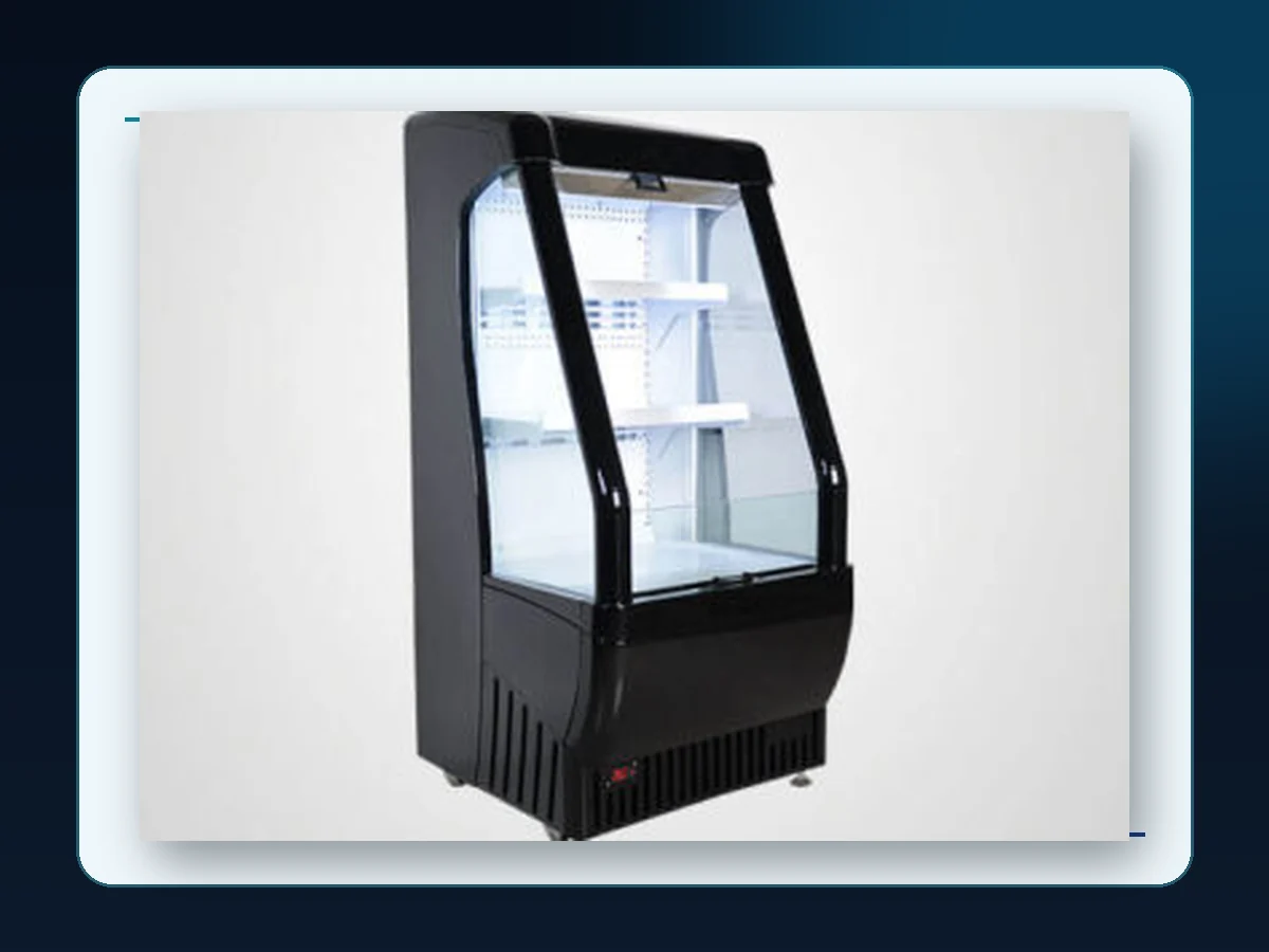 Markool Sloped-Glass Freshbox Display: black compact case with a slanted clear product front
