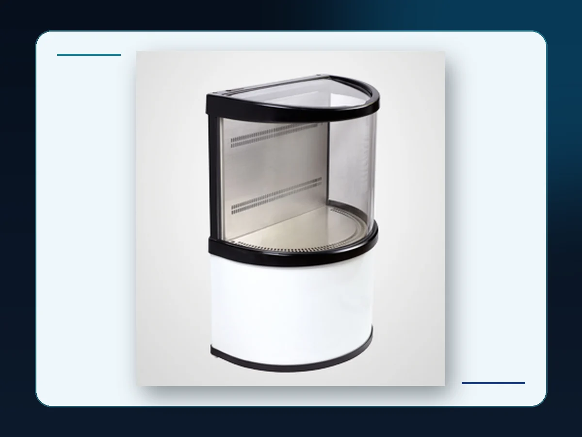 Markool White Panoramic Freshbox: rounded white base with a broad curved glass display area