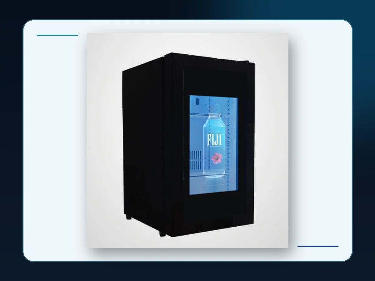 Markool Mobile Portrait Screen Chiller: deep black mobile cabinet with a full-height digital advertising face