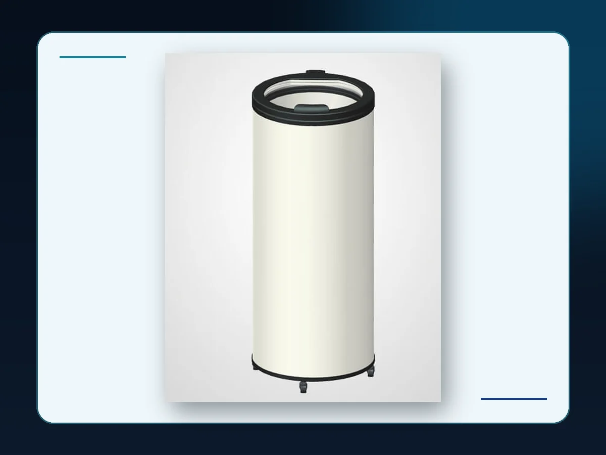 Markool Narrow Mobile Can Cooler: slender light-finish cylinder on discreet wheels