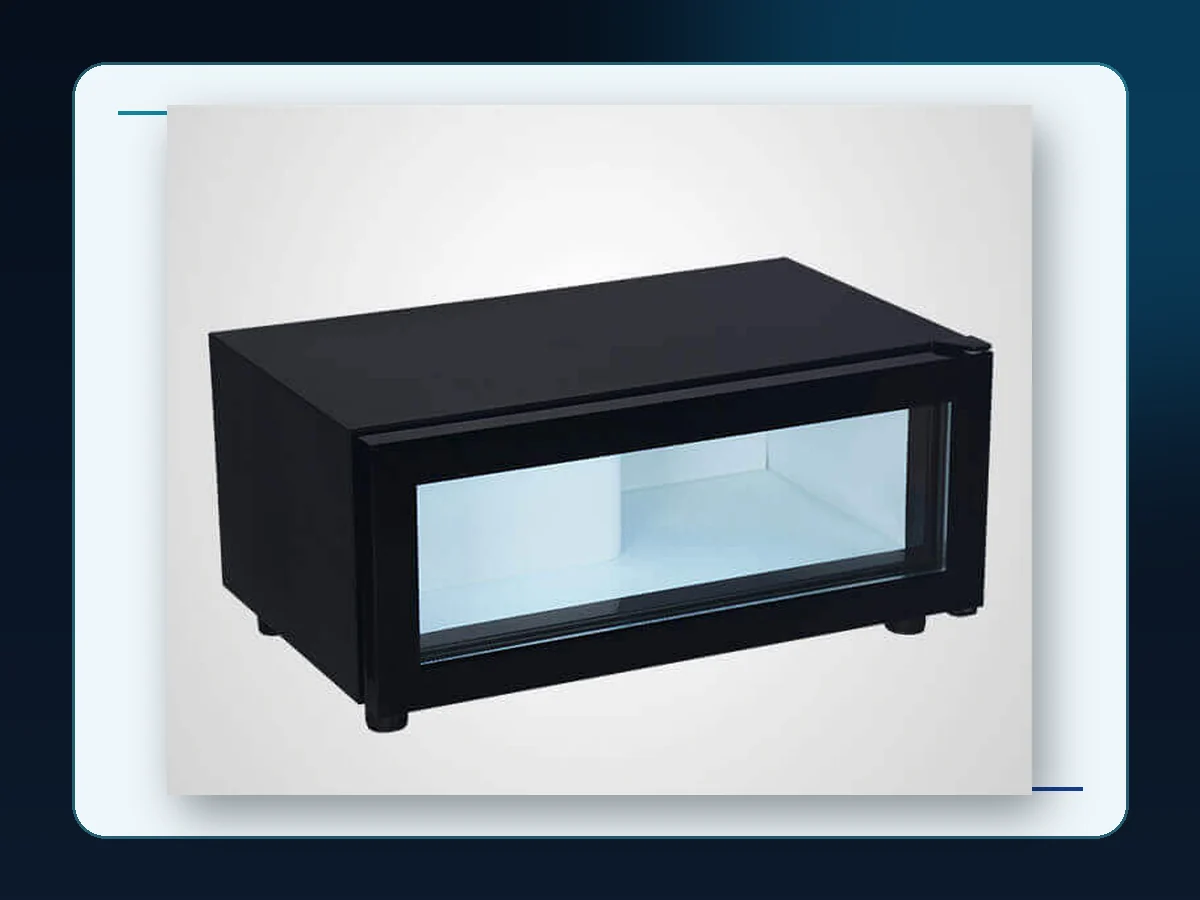 Markool Wide Counter Bottle Cooler: low rectangular cabinet with a panoramic glass merchandising window