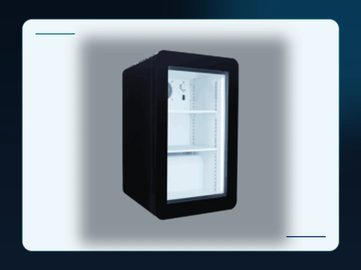 Markool Deep-Cabinet Tabletop Cooler: deeper compact cabinet with a narrow framed glass door