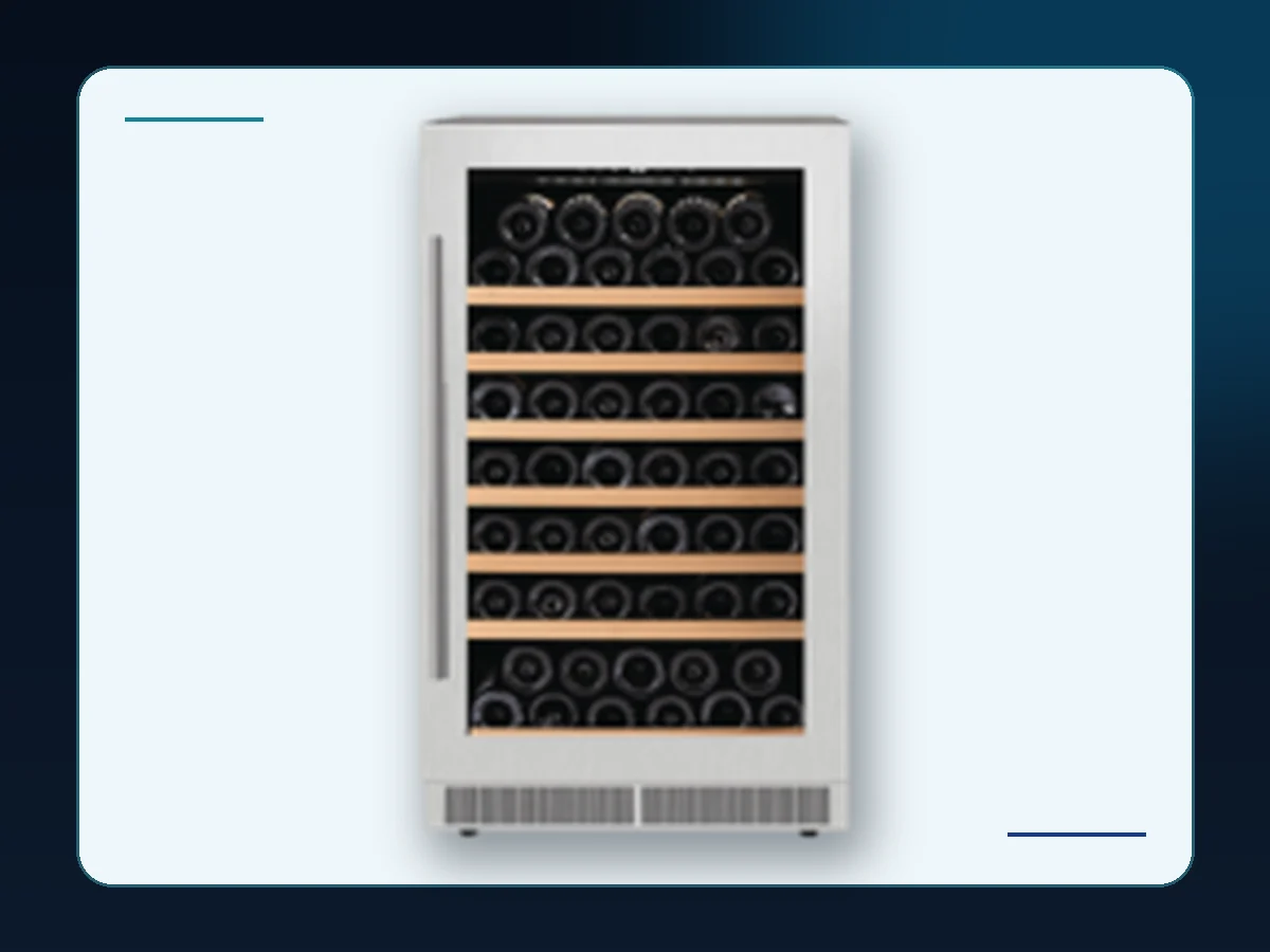 Markool Small Single-Zone Wine Fridge: compact silver wine refrigerator with tightly spaced horizontal racks