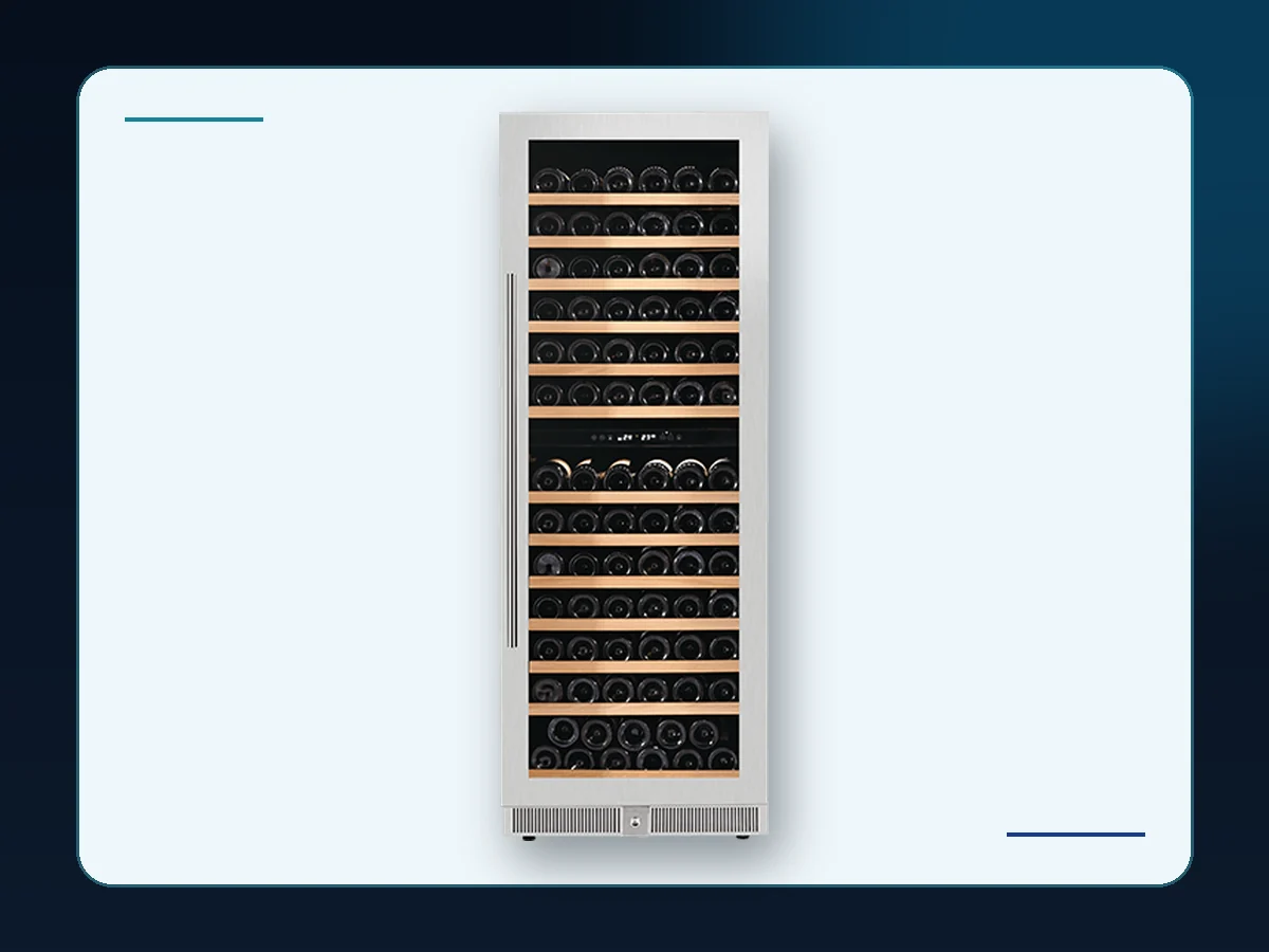 Markool High-Capacity Wine Display Tower: tall slim cabinet with multiple bottle zones and a central controller