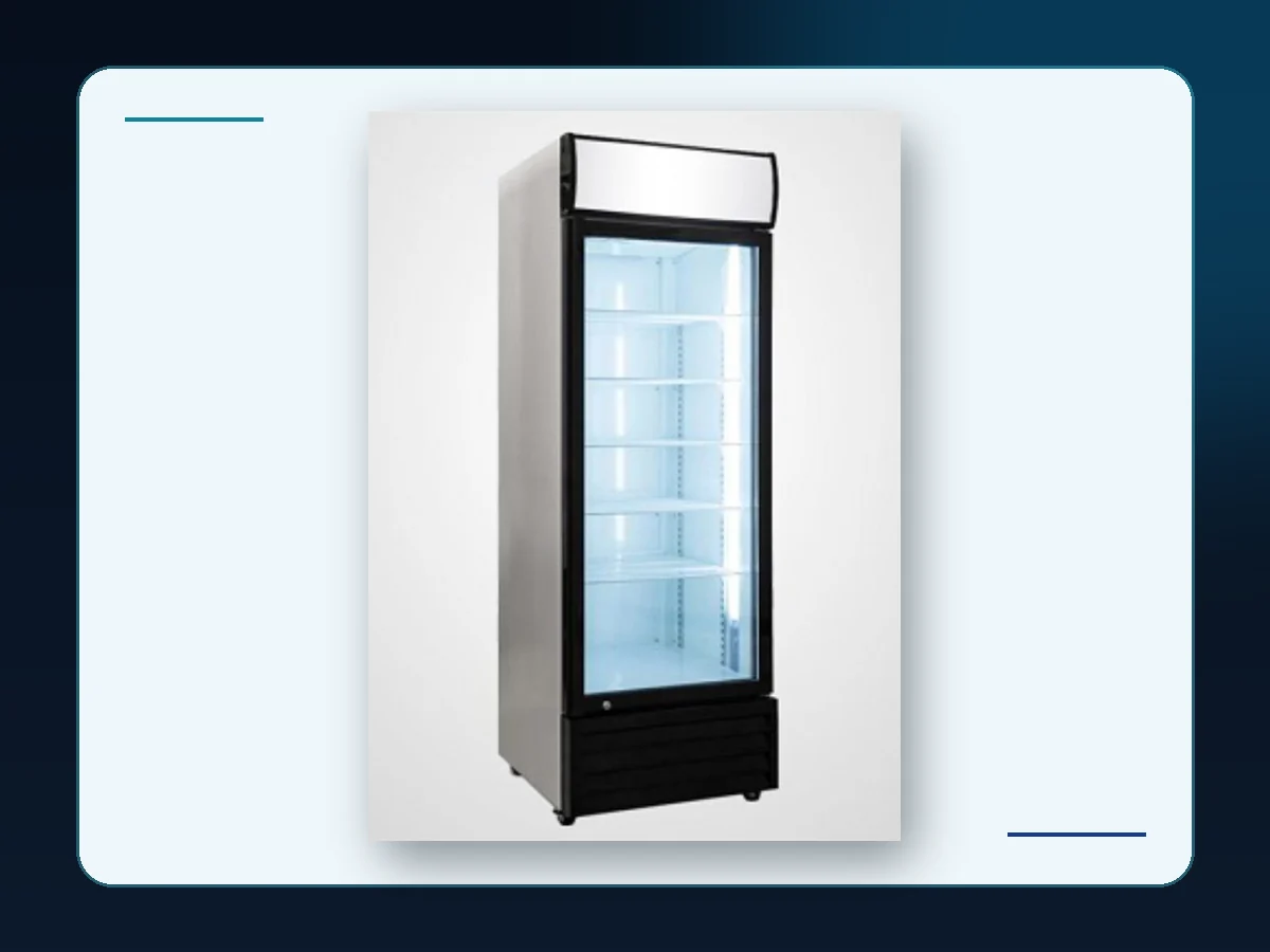 Markool Single-Door Lightbox Merchandiser: full-height single glass door with a bright header and lower ventilation grille