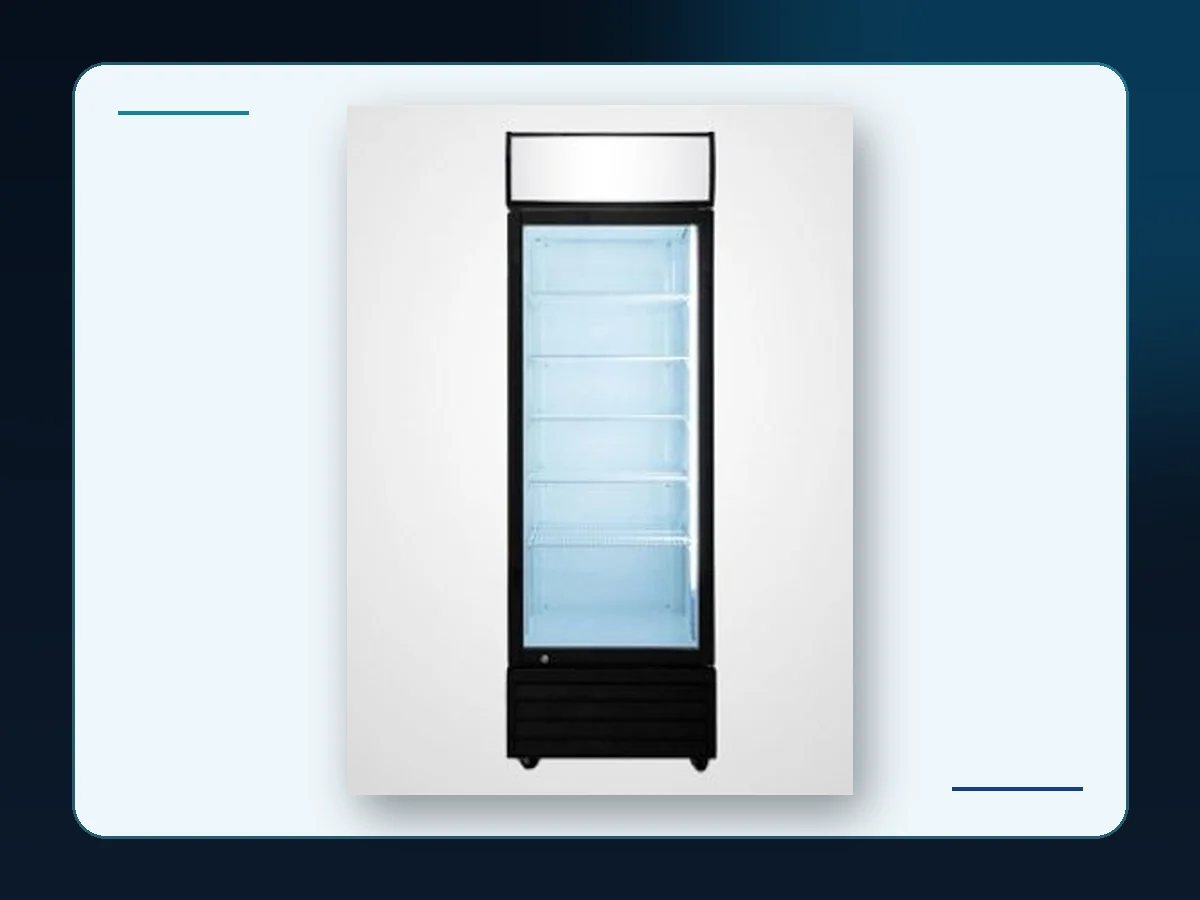 Markool Slim Black Upright Display Cooler: narrow black cabinet with a full-height illuminated glass door