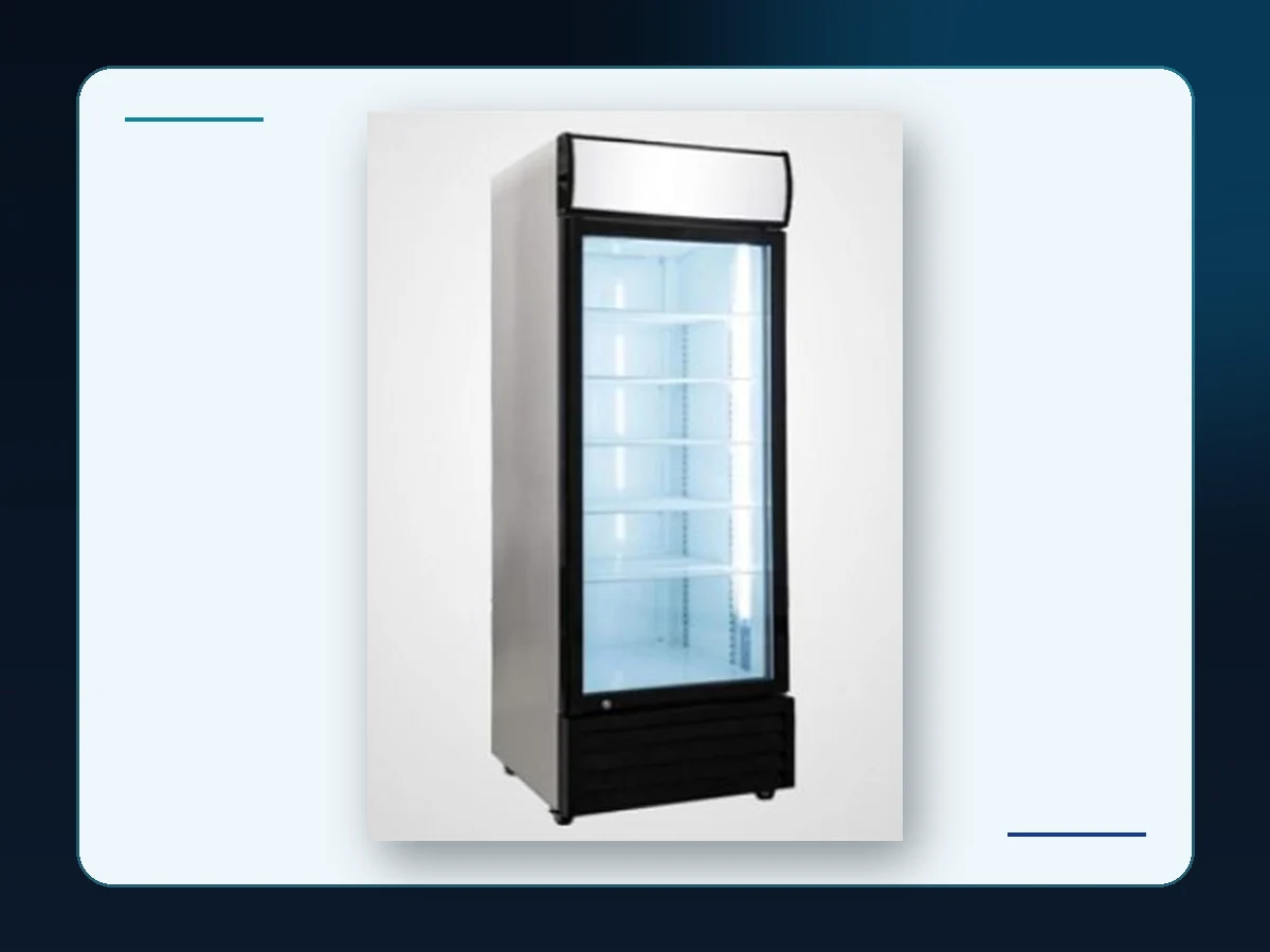 Markool White-Side Single-Door Merchandiser: single glass-door cabinet with light side panels and black front trim