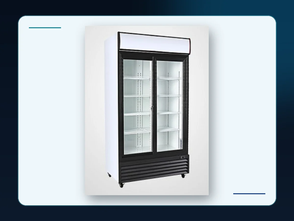 Markool Deep-Shelf Two-Door Cooler: double glass-door cabinet with deeper internal shelf presentation