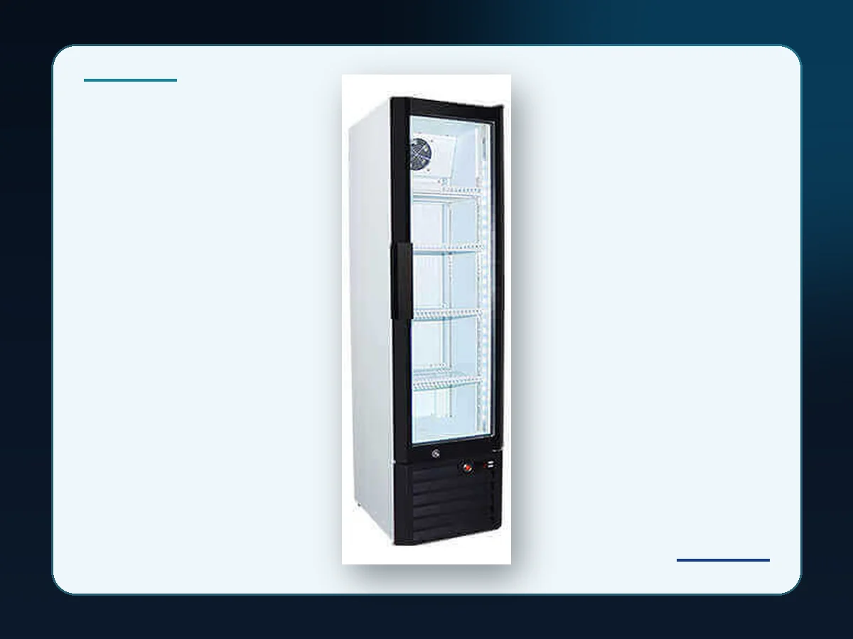Markool Slim Subzero Display Cabinet: very narrow upright cabinet with a sealed glass front and equipment base