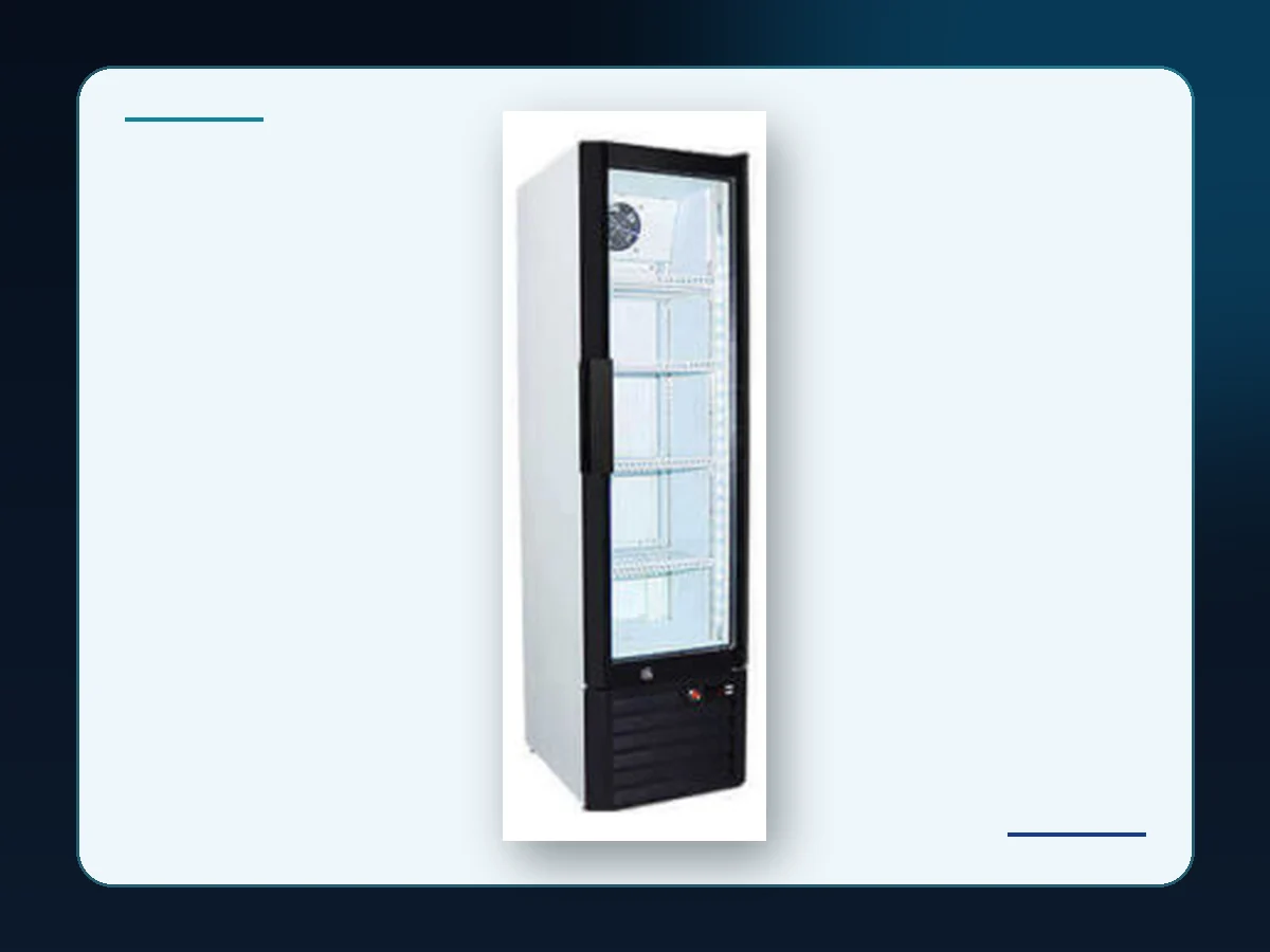 Markool Single-Door Subzero Tower: full-height narrow cabinet with a heavy framed glass door